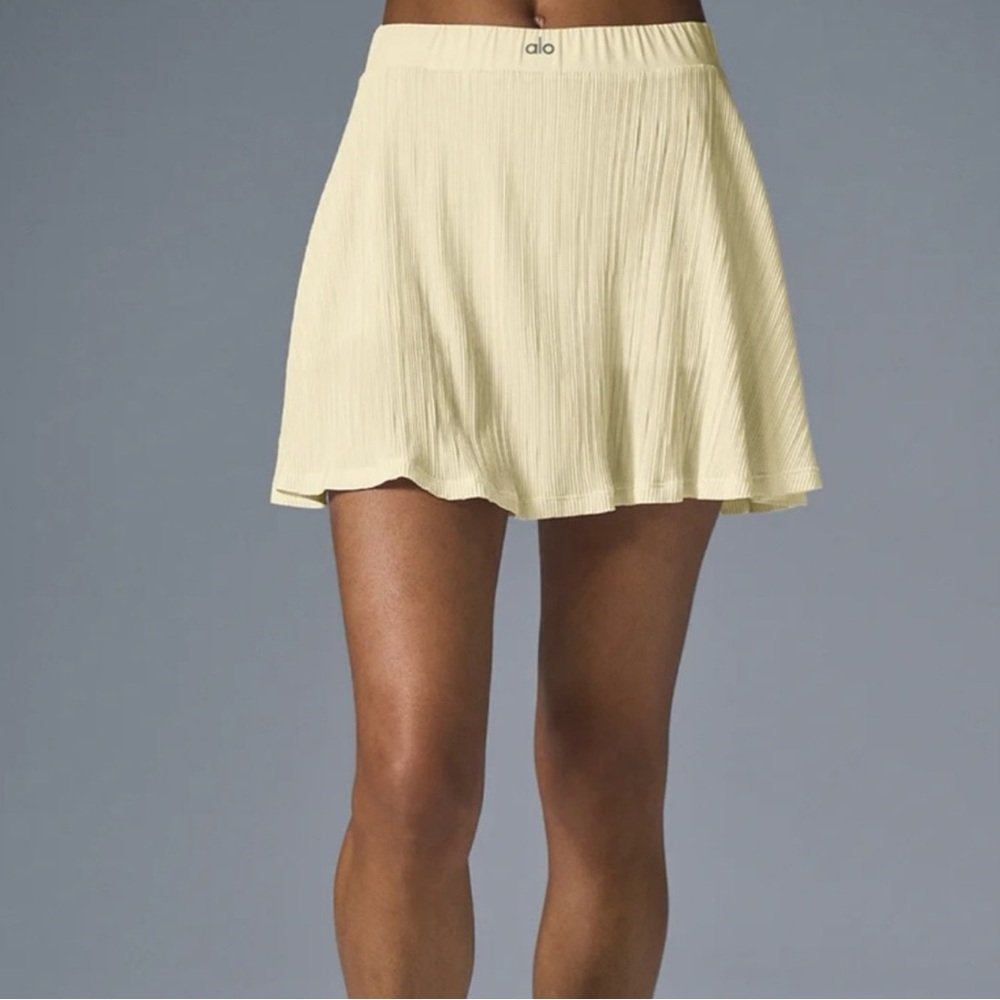 Alo Yoga Micro Plisse Tennis Skirt Butter Yellow Small Pleated Skort Athleisure - Picture 2 of 9
